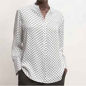 Everlane Polka Dot Top Hammered Satin Popover  10 Viscose NEW Casual Feminine